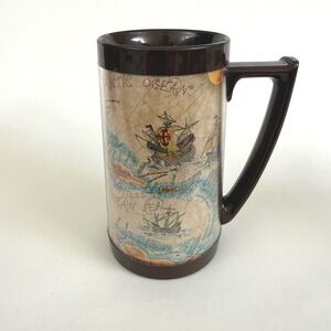 Thermo-Serv Vintage Caribbean Map Insulated Travel Mug Brown Made USA 16 oz